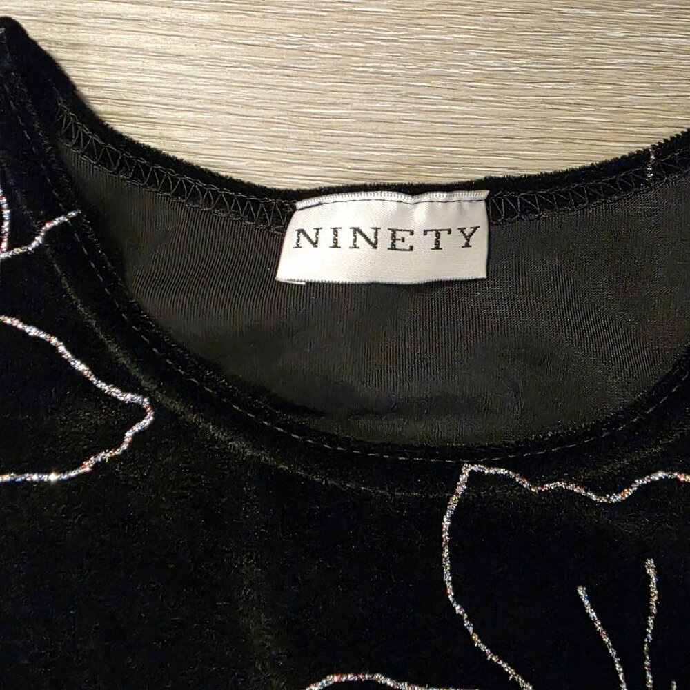 Womens Ninety Black Velvet Sleeveless Sparkly Floral Tank Cami Top Sz Sm READ - Picture 4 of 7